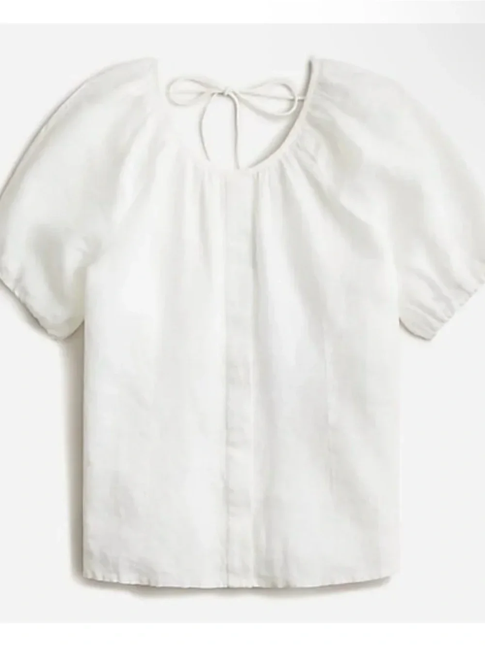 J. Crew White Puff Sleeve Tie-Back Top